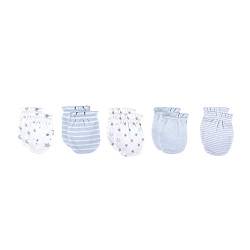 Kiddiezoom Baby Jungen Mädchen Baumwolle Cap Fäustling – 10 Pack Weiche Baumwolle Baby Mützen Baby Scratch Fäustling Handschuhe Fäustling Gr. M, 5er-Pack Blue Sky Fäustlinge von Kiddiezoom