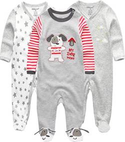 Kiddiezoom Baby Jungen Pyjama, eng-anliegend mit integrierten Schuhen, langarm, Baumwolle Gr. 80, Bär / Stern / Wolke 1 von Kiddiezoom