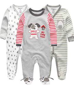 Kiddiezoom Baby Jungen Strampler Snug Fit Fußed Baumwolle Pyjama Langarm Onsize Schlafanzug Gr. 6-9 Monate, Elefant / Bär / Stern 1 von Kiddiezoom