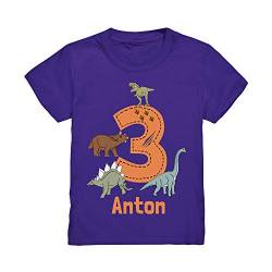 Dino Geburtstagsshirt Personalisiert T-Shirt mit Name 3 4 5 6 7 Geburtstag Jungen Dinosaurier Kindergeburtstag Motto Outfit (Indigo, 98/104 (3-4 J.)) von Kiddle-Design