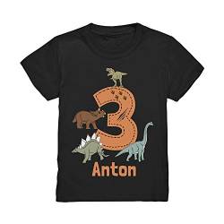 Dino Geburtstagsshirt Personalisiert T-Shirt mit Name 3 4 5 6 7 Geburtstag Jungen Dinosaurier Kindergeburtstag Motto Outfit (Schwarz, 110/116 (5-6 J.)) von Kiddle-Design