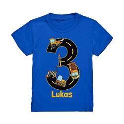 Kiddle-Design Baustelle Geburtstagsshirt mit Name Personalisiert T-Shirt 3 4 5 6 7 8 Geburtstag Jungen Bagger Kran Baumeister Kindergeburtstag Motto Outfit (Royal Blau, 110/116 (5-6J.)) von Kiddle-Design