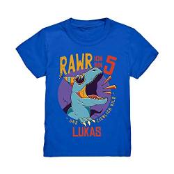 Kiddle-Design Dino Geburtstagsshirt mit Name Personalisiert T-Shirt 3 4 5 6 7 8 9 Geburtstag Jungen Dinosaurier T-Rex Kindergeburtstag Motto Outfit (Royal Blau, 110/116 (5-6J.)) von Kiddle-Design