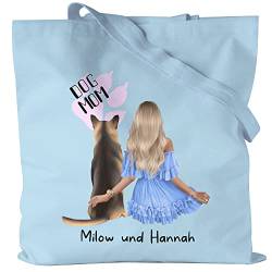 Kiddle-Design Hundebesitzer Jutebeutel Blau Personalisiert Geschenk Hundemama Hundeliebhaber Hundehalter Frau Dog Mom Hundefreund Haustier & Herrchen von Kiddle-Design