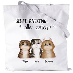 Kiddle-Design Katzenbesitzer Jutebeutel Weiß Personalisiert Geschenk für Katzenmama Katzenliebhaber Katzenhalter Frau Cat Mom Katzenfreund 2 Katzen von Kiddle-Design