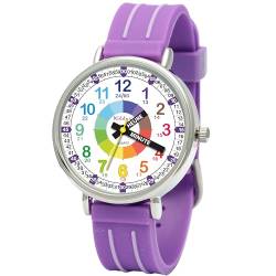 Kiddus Lern Armbanduhr für Kinder, Jungen und Mädchen. Analoge Armbanduhr mit Zeitlernübungen. Time Teacher. Français. Purple. von Kiddus