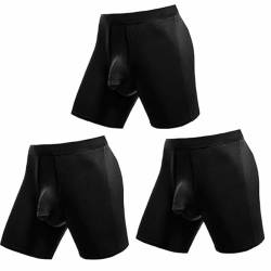 Kidmis 2023 Neueste Herren Boxershorts mit separatem Beutel, Boxershorts Herren Lang Bambus Rayon Atmungsaktiv Weich Männer Unterhosen mit Doppelter Beutel (Schwarz*3, XL) von Kidmis