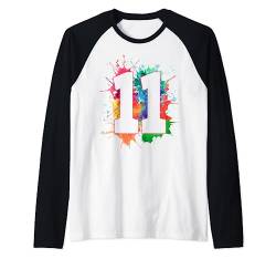 11. Geburtstag Farbspritzer T-Shirt Kinder Mädchen Jungen 11 Jahre Raglan von Kids Birthday Tshirts Family Match Birthday Wear