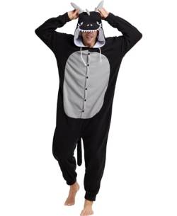 Kidukso Drache Onesie Einteiler Tier Dinosaurier Kostüm Erwachsene Pyjamas Halloween Weihnachten Cosplay Frauen Männer Schwarz L von Kidukso