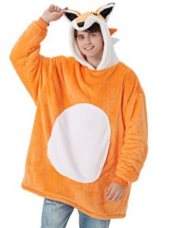Kidukso Lustige Fuchs Pyjamas Cosplay Kostüm gemütliche Flanell Sherpa Tier Pullover Loungewear Erwachsene Weihnachten Halloween Party Geschenke Orangefarben Eine Größe passt alle von Kidukso