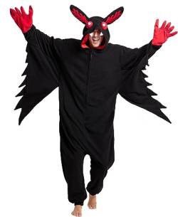 Kidukso Mysteriöse Mothman Onesie Pyjamas Tier Hallween Weihnachten Schlafanzug Unisex Cosplay Kostüm für Erwachsene Frauen Männer Schwarz L von Kidukso