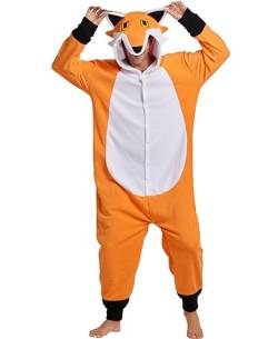 Kidukso Unisex Fuchs Einteiler Pyjamas Karikatur Tier Fuchs Onesie gemütliche Halloween Weihnachten Cosplay Kostüm für Männer Erwachsene Frauen Orange S von Kidukso