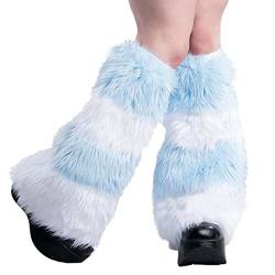 KieTeiiK Beinstulpen, niedliche Kunstmanschetten, Florsocken, Damen, Winter, warm, verdickt, Beinwärmer, Stiefel, Manschette, pelzige Fußabdeckung, Plüschschlauchstrümpfe, blau/weiß, 40cm von KieTeiiK