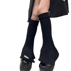 KieTeiiK Beinstulpen für Damen, Harajuku, gerippt, gestrickt, ausgestellt, einfarbig, gestreift, Manschette, Fußabdeckung, Gothic, Straße, schmal, fußlos, kniehohe Socken, Schwarz , 6 1/2 von KieTeiiK