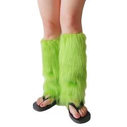 KieTeiiK Beinstulpen für Damen, pelziges Party-Kostüm, sexy Kunstpelz, flauschige lange Stiefel, Schuhe, Manschetten, Beinstulpen, Stiefelhüllen, Geschenke, grün, 40cm von KieTeiiK