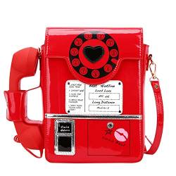 KieTeiiK Cross-Body-Tasche, Frauen Telefon geformte Handtasche und Geldbörsen Retro Telefon Top-Griff Schultertaschen, rot, 7.87 x 2.36 x 10.62in von KieTeiiK