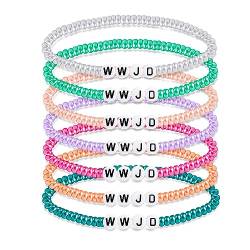 KieTeiiK Elastische Armbänder, Set mit 7 WWJD-Armbändern, WWJD-Perlenarmbänder, WWJD-Armbänder, Set aus Kunstharz, Schmuck-Set für Männer und Frauen, religiöses Geschenk, as show von KieTeiiK