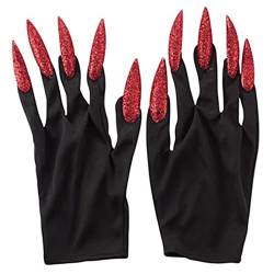 KieTeiiK Handschuhe, lustige Vampir-Klauen-Handschuhe, Geburtstagsparty, Cosplay, Karneval, glitzernde, lange Nägel, Zubehör, Halloween-Kostüm-Handschuhe von KieTeiiK