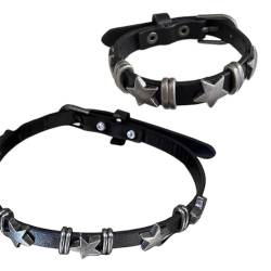 KieTeiiK Pentagramme Nieten Leder O Choker DIY Stern Anhänger Armband Für Frauen Punk Ästhetische Y2K Halskette Zubehör Leder Schlüsselbein Kette Halskette Armband von KieTeiiK