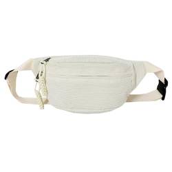 KieTeiiK Umhängetasche, modische Cord-Hüfttasche für Damen, stilvolle und praktische Bauchtasche, Brusttaschen für lässige Ausflüge, weiß, 13.38x5.9x4.33in von KieTeiiK
