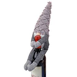 KieTeiiK Weinflaschenabdeckung mit Weihnachtswichteln, handgefertigt, schwedische Tomte-Zwerge, Weinflaschenaufsätze für Flaschentaschen, Weinflaschenabdeckungen, dekorativ, grau von KieTeiiK