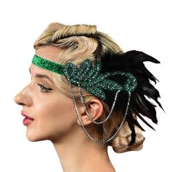 1920er Jahre Feder Stirnband für Frauen, 1920er Jahre Retro Stil Feder Stirnband Accessoires für Frauen, Bling-Strass-Haarschmuck für Frauen Mädchen, (Green, One Size) von Kielsjajd