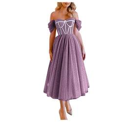 Abendkleid Lang - Spitzenkleid Damen Sexy,Spaghetti-Träger Kleider Damen Festlich Elegant mit Schlitz Abendkleider für Hochzeit Brautjungfernkleider Ballkleider Prom Party Kleid (Purple-A, XL) von Kielsjajd