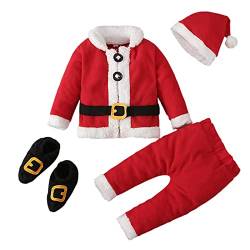 Baby Jungen und Mädchen Weihnachtskostüme, Baby Komplett Set Junge Strampler Overall Fleece Hut Outfits Säugling Weihnachten Jungen Jungen Strampler & Overall Walk Overall Santa (A01-rot, 2-3 Years) von Kielsjajd