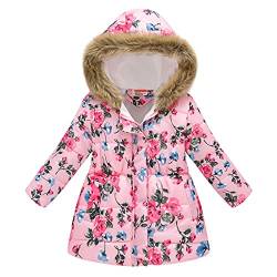 Baby Winterjacke, Winter Mantel Winterjacke Mädchen Junge, Baby Mädchen Junge Blumen Kapuze Winddichte Jacke mit Kunstfell Baumwolle Gepolsterter Mantel Reißverschluss Kinder (Hot Pink, 10-11 Years) von Kielsjajd