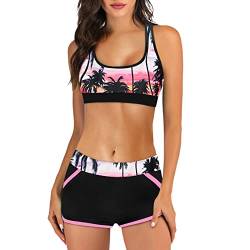 Bikini Damen Sport Push Up Oberteil Polster Badeanzug Zweiteiler Frauen Shorts Bikini Set Pads Strand Schwimmen Bademode 2 Teilig Damen Tankini Set zweiteilig Bauchweg mit Hot Pants (A-012, XL) von Kielsjajd