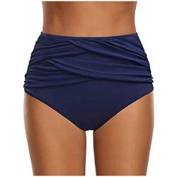 Damen Basic Bauchweg Bikinihose Badehose in einfarbigen Farben für Frauen Bikini Hose High Waist Bikinihose Hoher Taille Schwimmen Slip Hoch Taillierte Gerüschter Optik Bauchkontrolle (1-Navy, M) von Kielsjajd