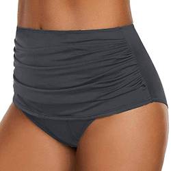 Damen Basic Bauchweg Bikinihose Badehose in einfarbigen Farben für Frauen Bikini Hose High Waist Bikinihose Hoher Taille Schwimmen Slip Hoch Taillierte Gerüschter Optik Bauchkontrolle (2-Grey, L) von Kielsjajd