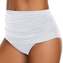 Damen Basic Bauchweg Bikinihose Badehose in einfarbigen Farben für Frauen Bikini Hose High Waist Bikinihose Hoher Taille Schwimmen Slip Hoch Taillierte Gerüschter Optik Bauchkontrolle (2-White, M) von Kielsjajd