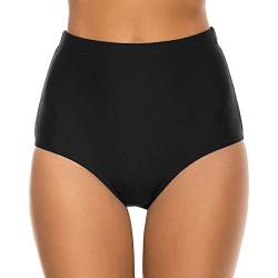 Damen Basic Bauchweg Bikinihose Badehose in einfarbigen Farben für Frauen Bikini Hose High Waist Bikinihose Hoher Taille Schwimmen Slip Hoch Taillierte Gerüschter Optik Bauchkontrolle (A11 Black, M) von Kielsjajd