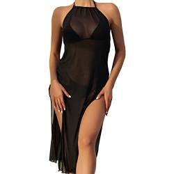 Damen Bikini Cover Up Strandkleider Sommer Sexy Tunika Beach Minikleid Lang Kleid Sommer Maxi Hoch Split Mesh Strandkleid Damen Sexy Bodycon Minikleid Transparente Strandkleid Minikleid (A-012, L) von Kielsjajd