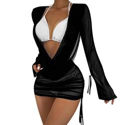 Damen Bikini Cover Up Strandkleider Sommer Sexy Tunika Beach Minikleid Lang Kleid Sommer Maxi Hoch Split Mesh Strandkleid Damen Sexy Bodycon Minikleid Transparente Strandkleid Minikleid (B-011, L) von Kielsjajd