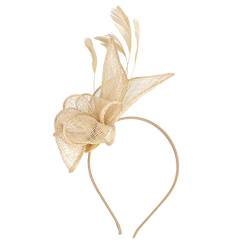 Damen Fascinator Hut , Mesh Federn Stirnband Tea Party Clip Kopfbedeckung Haarschmuck für Party Kirche Hochzeit für Frauen Mädchen, Damen Fascinator Hut mit Federn Schleier Stirnband (Gold, One Size) von Kielsjajd