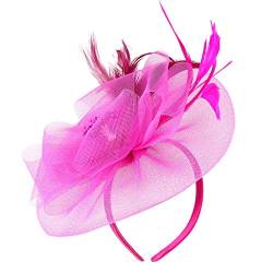 Damen Fascinator Hut atmungsaktiv Braut Feder Blumen Kopfschmücke Brautschmuck Haar Clip Hut für Party Kirche Hochzeit Festival, Party Damen Tea Fascinator Stirnband Damen (Hot Pink, One Size) von Kielsjajd