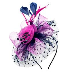 Damen Fascinator Hut mit Federn Schleier Stirnband Clip, Damen Fascinator Hut Mesh Federn Clip Kopfschmuck Haarschmuck für Party Kirche Hochzeit Cocktail Club Fascinator Hüte Braut (Navy, One Size) von Kielsjajd