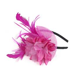 Damen Fascinators Hut Cocktail Party Tee Kopfbedeckung Mesh Bänder Federn auf Einem Stirnband für Blumenhut Cocktail Stirnband Hochzeit Fascinators Stirnband Fascinator Damen Hut (Hot Pink, One Size) von Kielsjajd