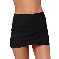 Damen Kurze Rock Baderock Bikinirock Sportrock Strand Rock mit Innenslip Wassersport Badeshorts Schnell Trocknendes Schwimmrock Eingebaut Bikinihose Damen Mini Baderock (Black #2, XL) von Kielsjajd