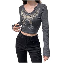 Damen Patchwork Long Sleeve Tops Square Collar Y2K Fairy Shirts Vintage Aesthetic Blouse Tee Fairycore Grunge Streetwear (C14, S) von Kielsjajd