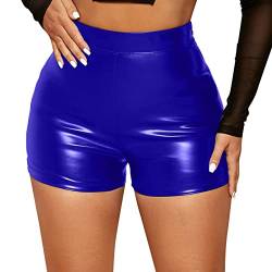 Damen Shorts Wetlook High Waist Kurze Lederhose Skinny Lederoptik Leggins Hose Hotpants Damen Sexy Shorts Glanz Hohe Taille PU Kurze Hose Push up Kunstlederhose Damen PU Shorts (Blue-2, XXL) von Kielsjajd