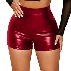 Damen Shorts Wetlook High Waist Kurze Lederhose Skinny Lederoptik Leggins Hose Hotpants Damen Sexy Shorts Glanz Hohe Taille PU Kurze Hose Push up Kunstlederhose Damen PU Shorts (Wine-2, L) von Kielsjajd