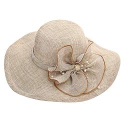 Damen Sonnenhut Mesh Blumen Hut Sommer Hut Faltbarer Elegante Blumen Sonnenhüte Breite Krempe Strandhut, Sonnenhut Damen mit großer Krempe Faltbar Visor Cap Strohhut für Sommer (Khaki, One Size) von Kielsjajd