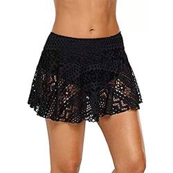 Damen Spitze Baderock mit Innenslip High Waist Strandrock Bauchweg Transparent Schwimmrock Basic Badebekleidung Damen Baderock Bikini Rock Badeshorts Schwimmrock (1-Black, M) von Kielsjajd