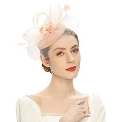 Fascinator Hüte für Frauen Pillbox Hut mit Schleier Stirnband und Einer Gegabelten Clip Tea Party Kopfbedeckung,Tea Party Fascinator Hut Fascinator Pillbox Hut Stirnband für Cocktail (Beige, One Size) von Kielsjajd