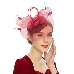 Fascinator Hüte für Frauen Pillbox Hut mit Schleier Stirnband und Einer Gegabelten Clip Tea Party Kopfbedeckung,Tea Party Fascinator Hut Fascinator Pillbox Hut Stirnband für Cocktail (Wine, One Size) von Kielsjajd