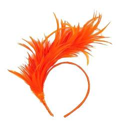 Fascinator Kopfschmuck Feder Haarschmuck 1920er Federstirnband Charming Lady Parrot Kostüm Federkopfbedeckung für Tea Party Accessoires Hochzeit, Damen Fascinator Hut Schleier (Orange, One Size) von Kielsjajd