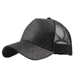 Glitzern Mesh Baseball Cap Damen Einstellbar Baseballkappe Für Pferdeschwanz Sonnenhut Sommersportmütze Sommerhut Damen Pferdeschwanz Baseballkappe Baseball Cap Unisex Sonnenhut (Black, One Size) von Kielsjajd